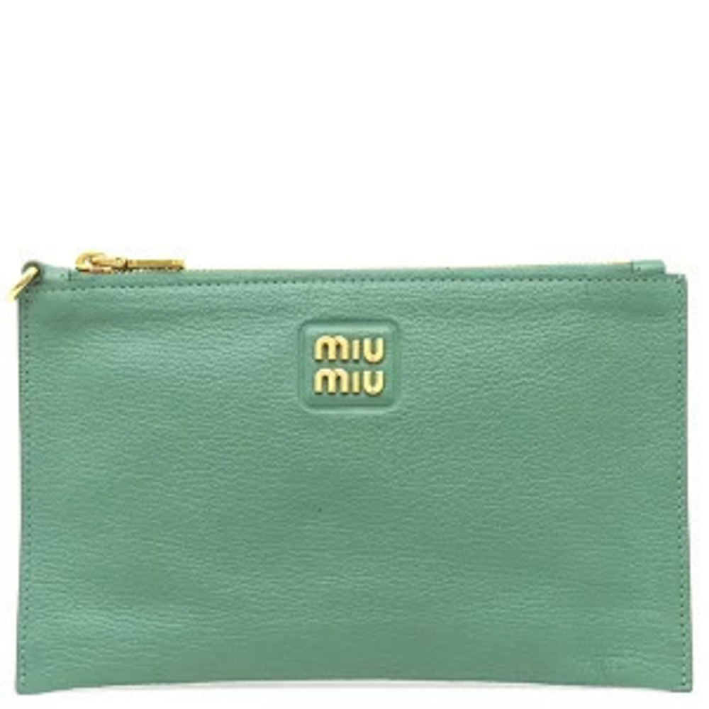Miu Miu Madras Pouch Clutch Leather Green SALVIA Clutch Bag